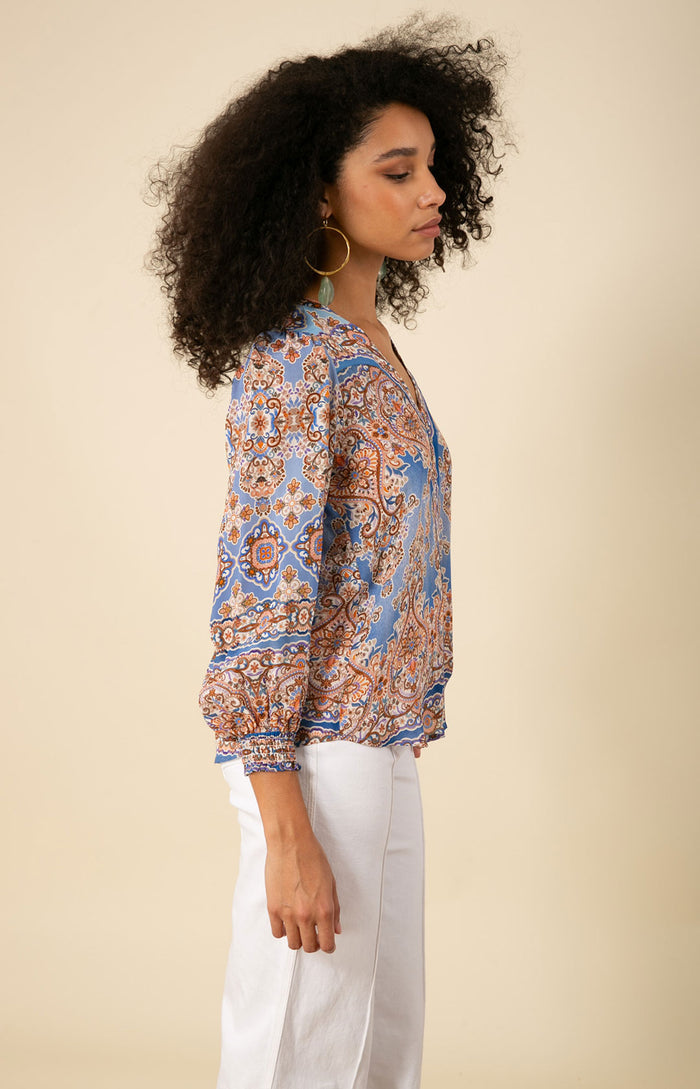 Lauren Silk Top, color_blue