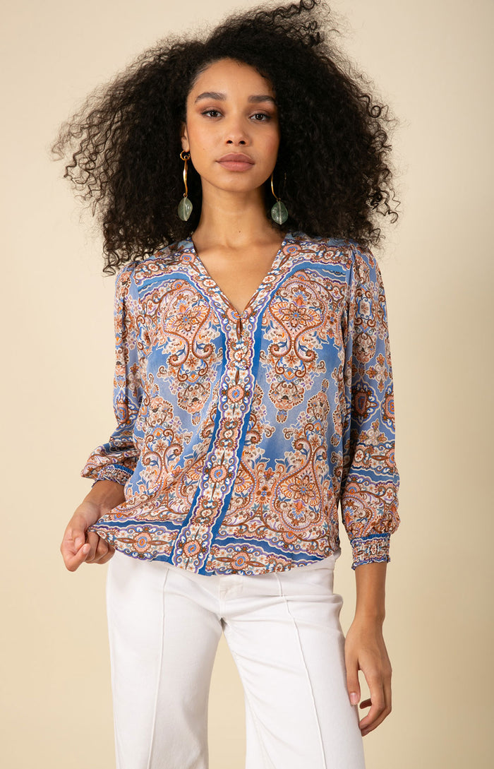Lauren Silk Top, color_blue