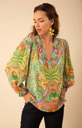 Leila Silk Top, color_green