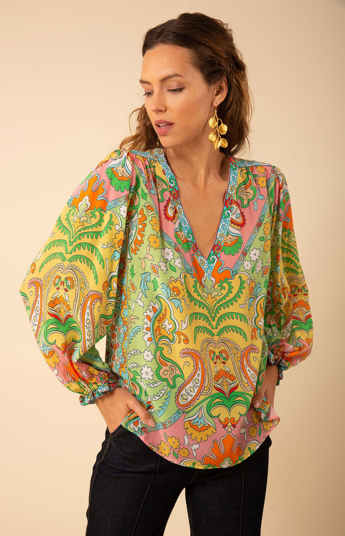 Leila Silk Top, color_green