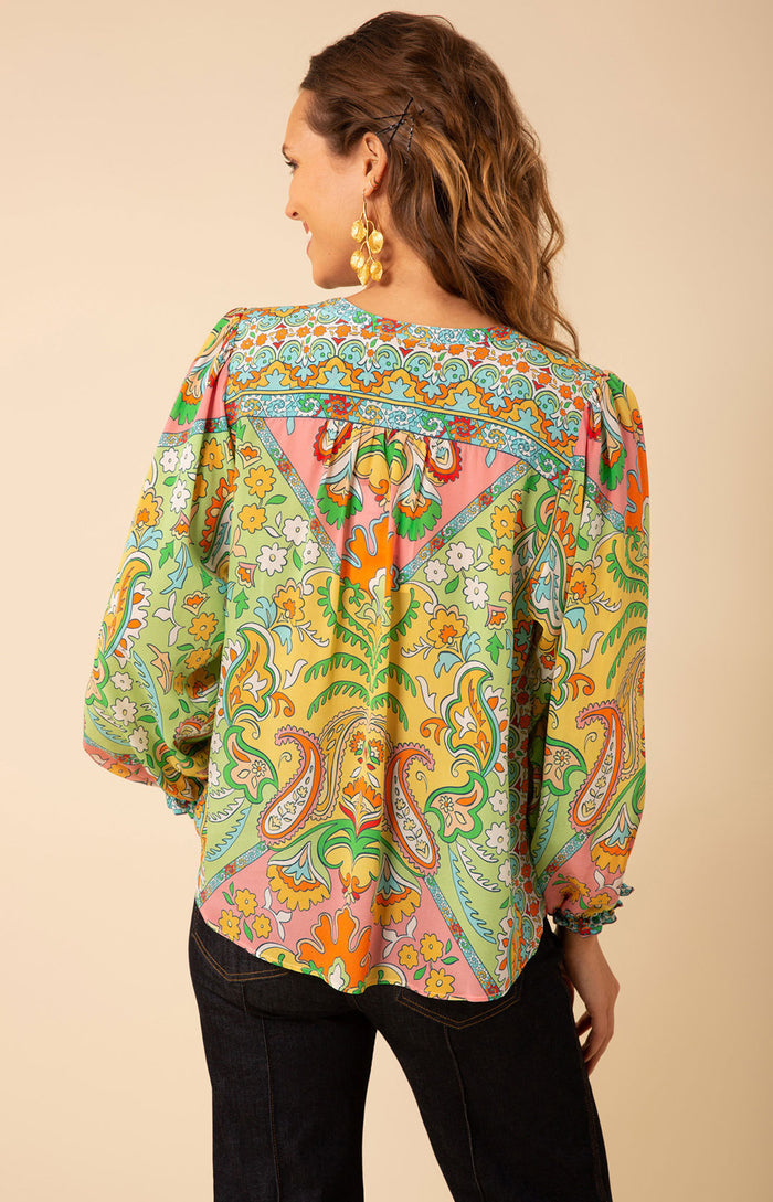 Leila Silk Top, color_green