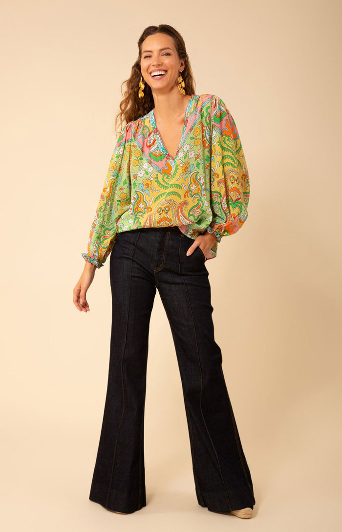 Leila Silk Top, color_green