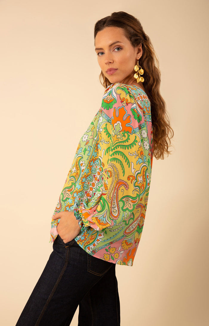 Leila Silk Top, color_green