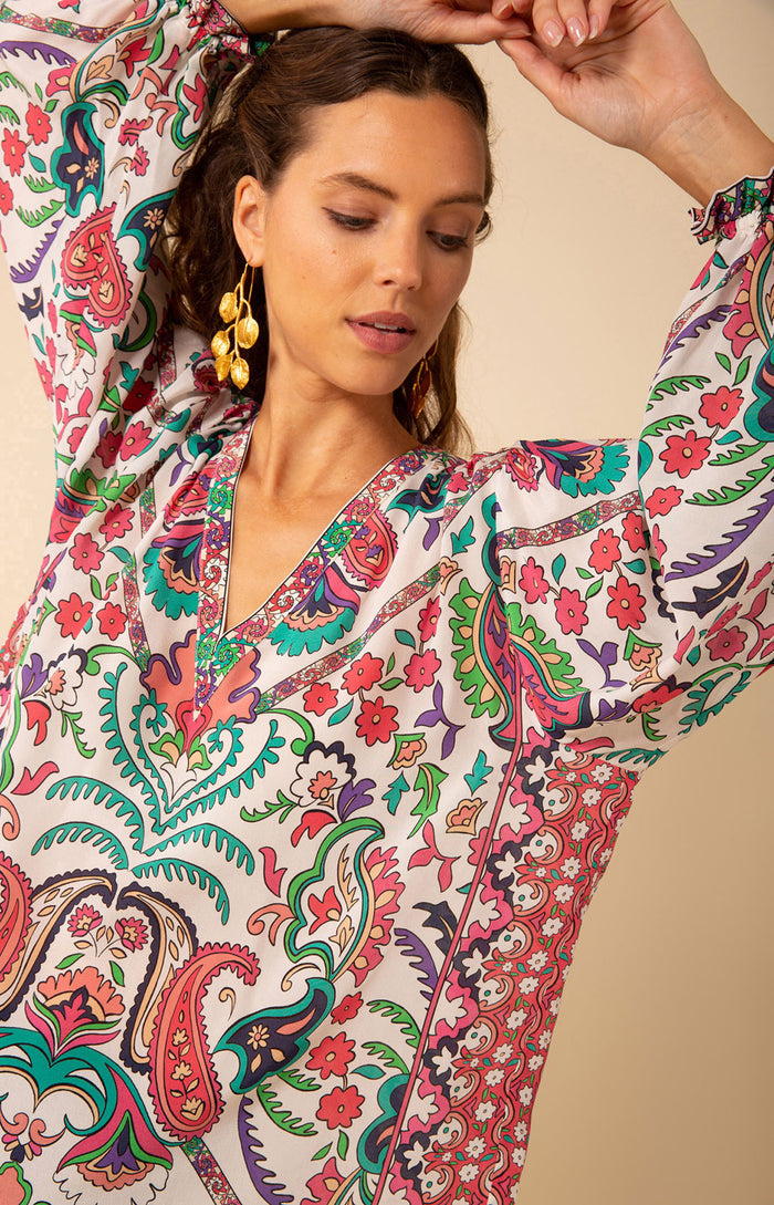Leila Silk Top, color_ivory