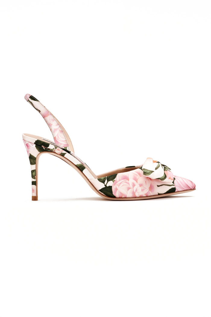 LENOX PINK FLORAL SATIN 3 INCH SLINGBACK HEEL