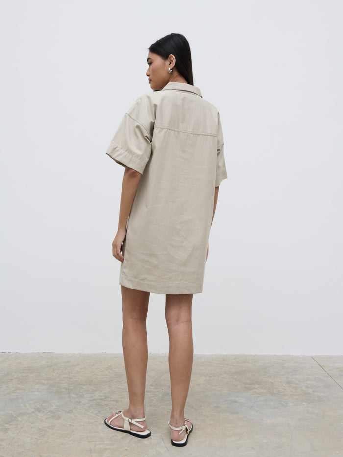 Candy Is 5'6" & Wears Size UK 8|Lia Utility Shirt Dress - Stone