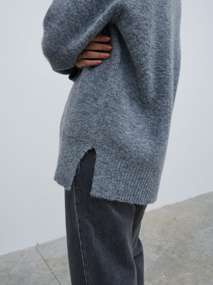 Candy Is 5'6" & Wears Size UK S|Liberty V Neck Seam Knit Jumper - Charcoal