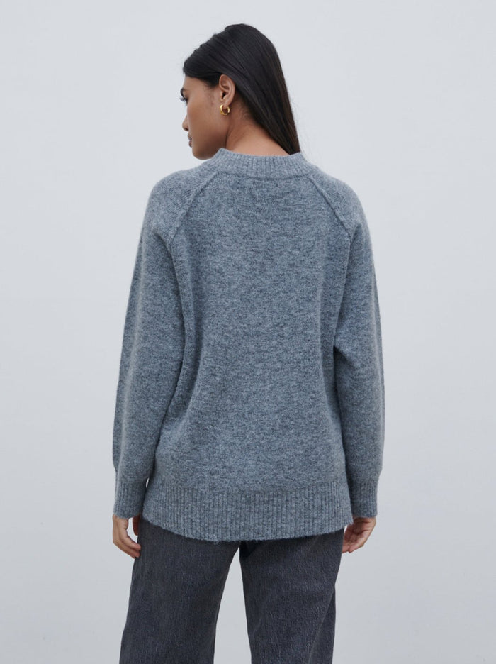 Candy Is 5'6" & Wears Size UK S|Liberty V Neck Seam Knit Jumper - Charcoal