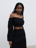 Shilloh Is 5'9" & Wears Size UK 8|Lilla Broderie Cropped Top - Black