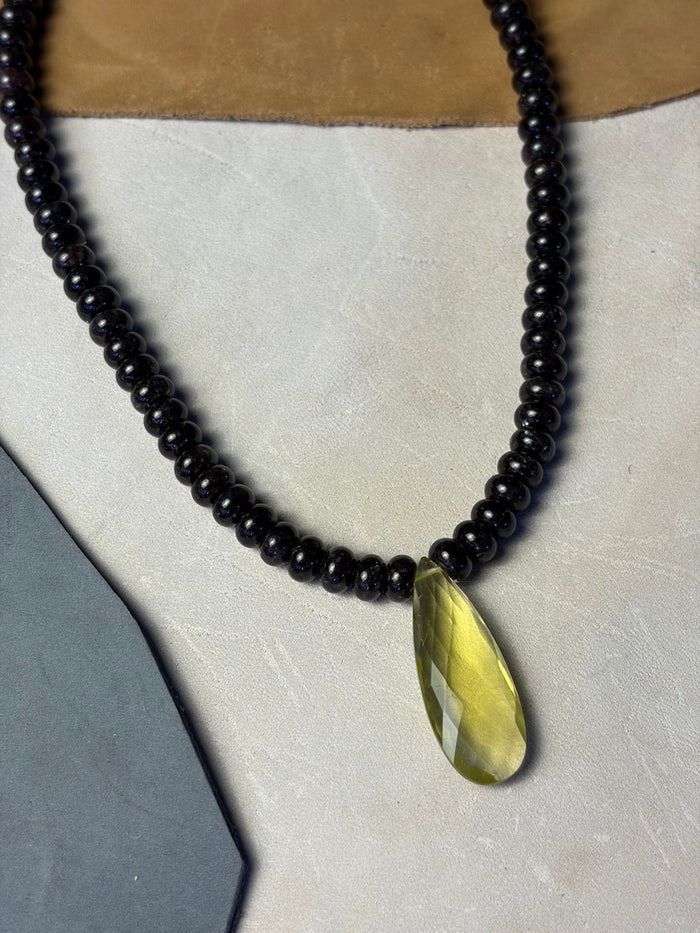LivElle - Chocolate Brown Jade w/ Lemon Quartz Pear Shape Pendant - Kalifornia Jean Bar