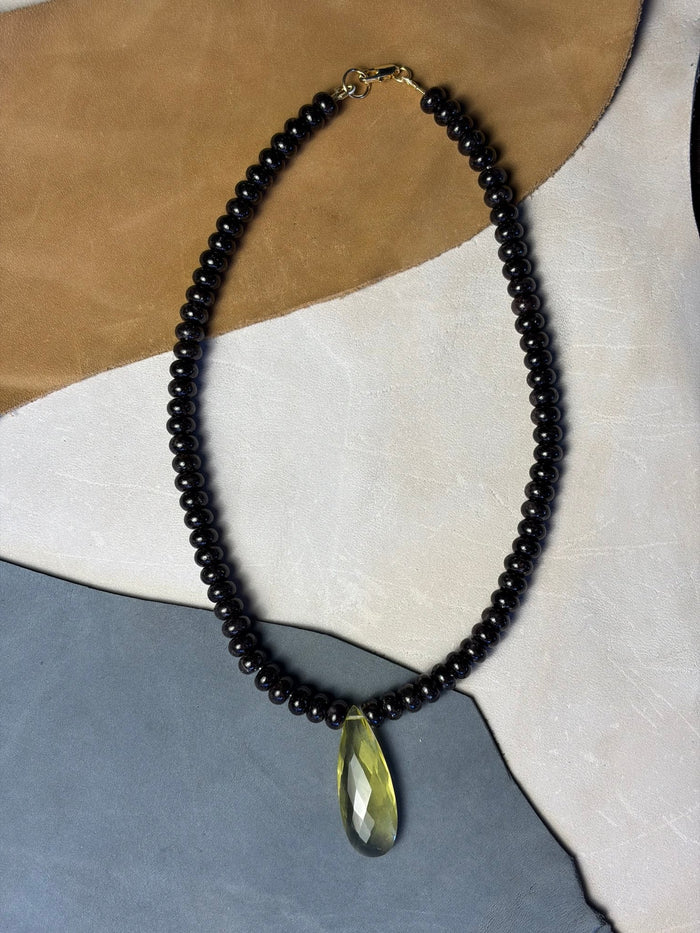 LivElle - Chocolate Brown Jade w/ Lemon Quartz Pear Shape Pendant - Kalifornia Jean Bar