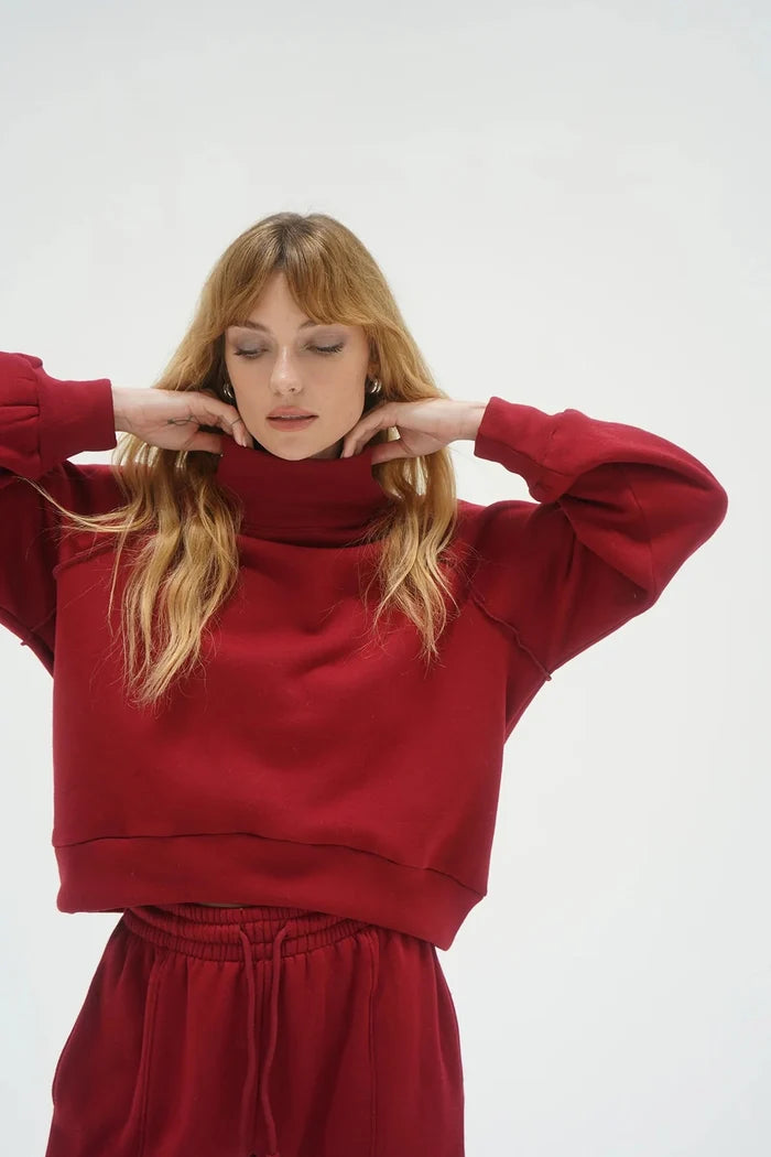 LNA - Rhodes Fleece Pullover in Oxblood - Kalifornia Jean Bar