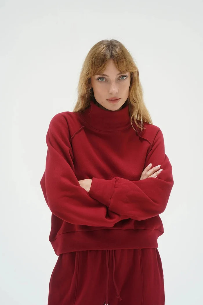 LNA - Rhodes Fleece Pullover in Oxblood - Kalifornia Jean Bar