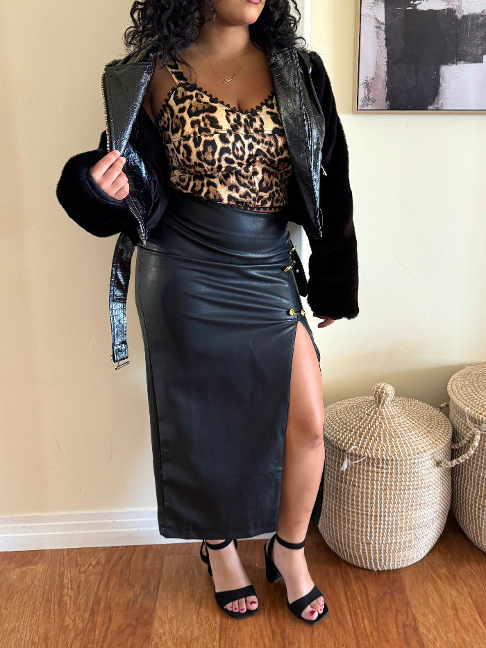 Long Vegan Leather Slit Skirt image 0