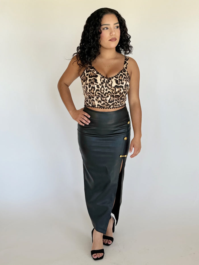 Long Vegan Leather Slit Skirt image 1