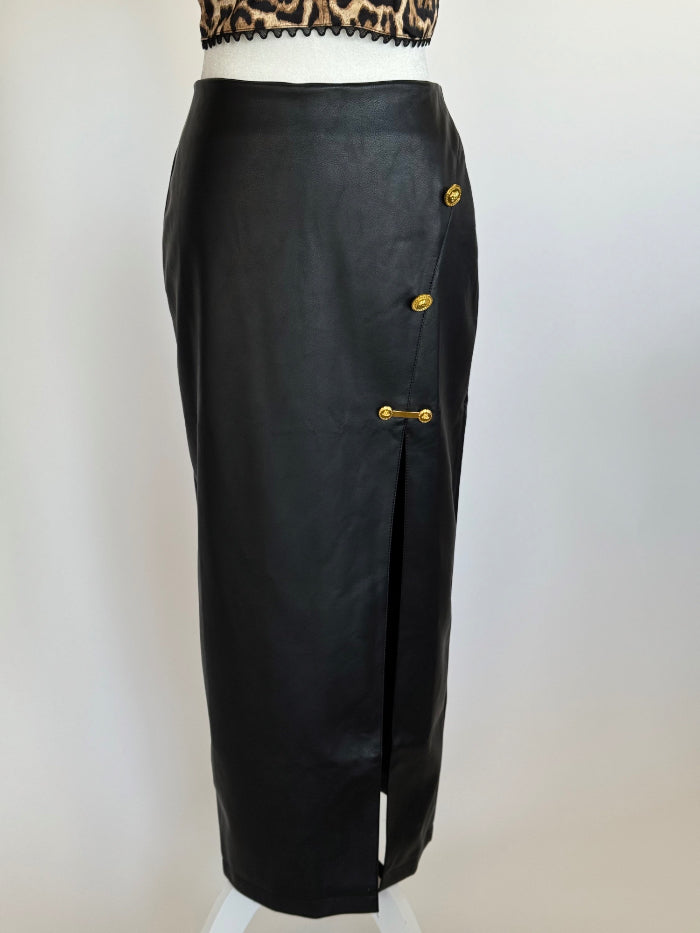 Long Vegan Leather Slit Skirt image 3