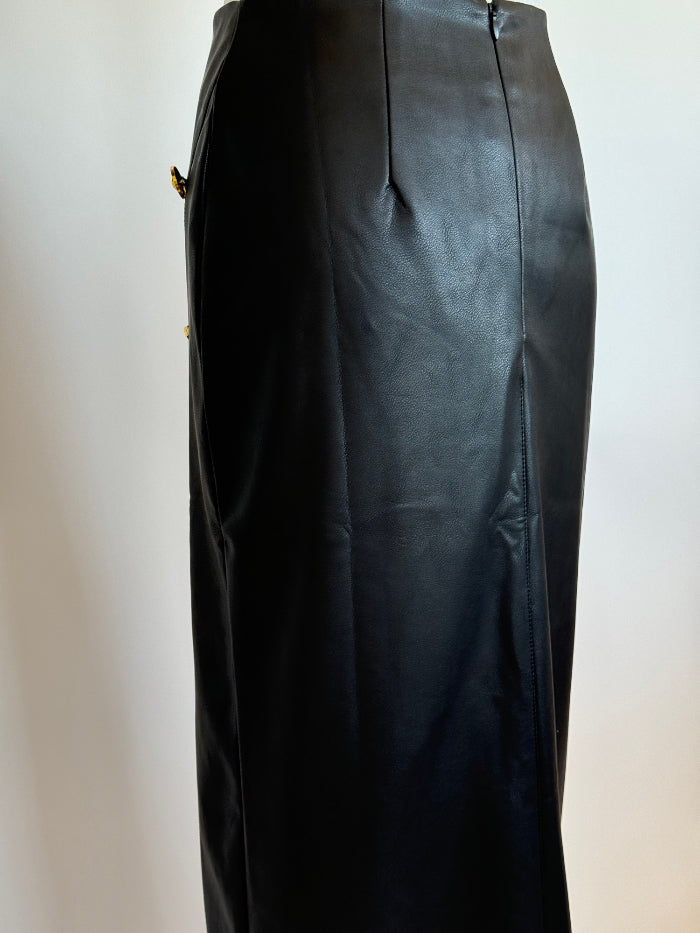 Long Vegan Leather Slit Skirt image 4