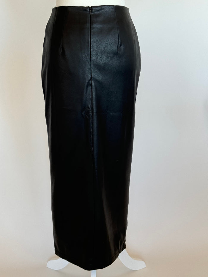 Long Vegan Leather Slit Skirt image 5