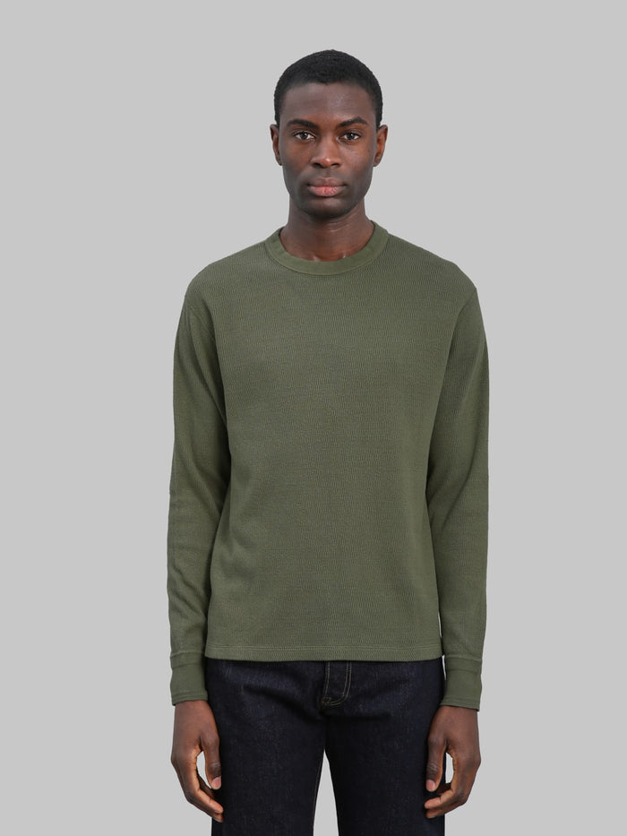 Loop & Weft Supima Long Honeycomb Knit Crewneck Thermal Olive fit