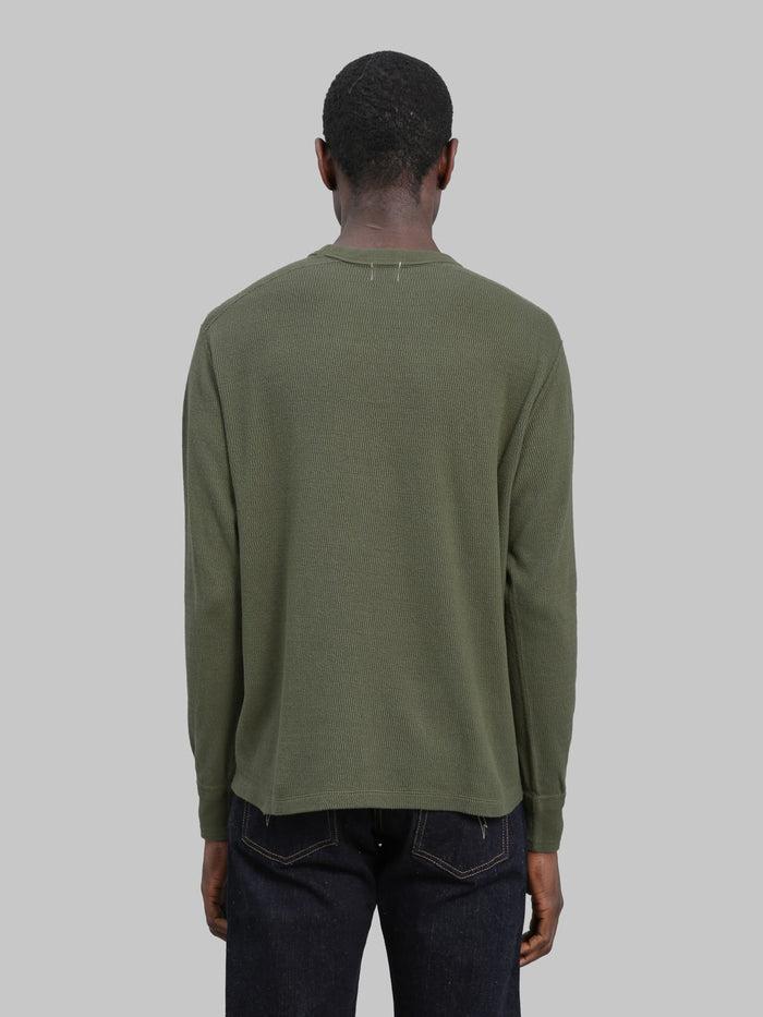 Loop & Weft Supima Long Honeycomb Knit Crewneck Thermal Olive back