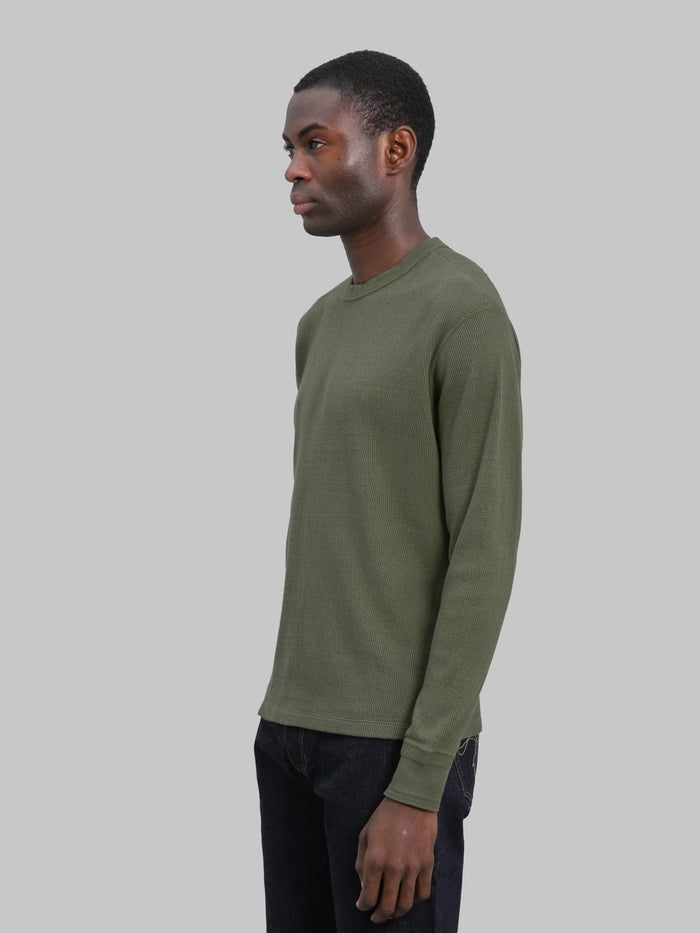 Loop & Weft Supima Long Honeycomb Knit Crewneck Thermal Olive side