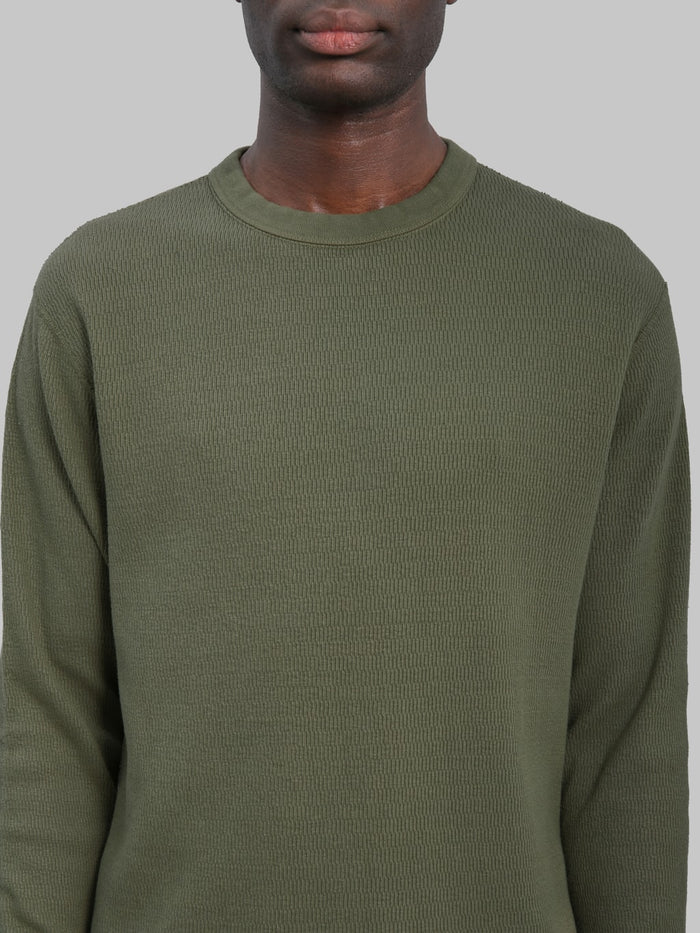 Loop & Weft Supima Long Honeycomb Knit Crewneck Thermal Olive chest