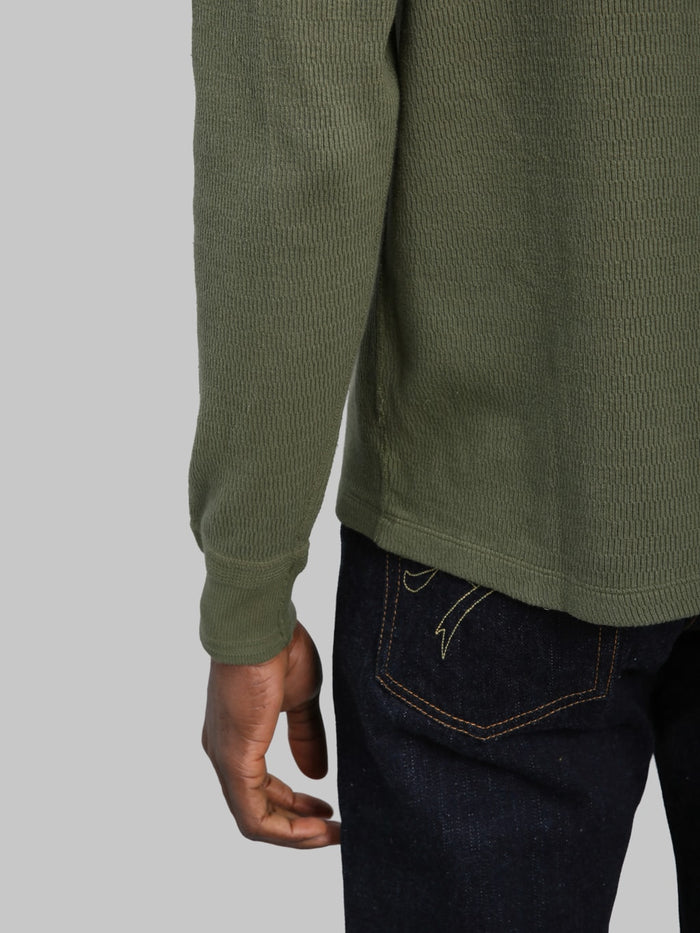 Loop & Weft Supima Long Honeycomb Knit Crewneck Thermal Olive hem