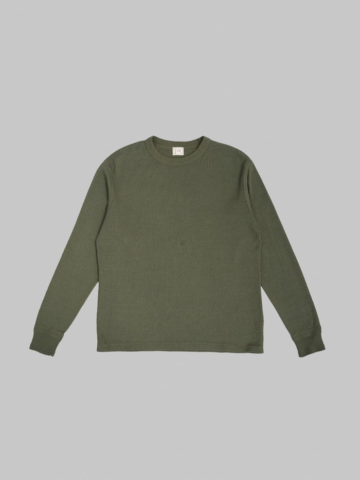 Loop & Weft Supima Long Honeycomb Knit Crewneck Thermal Olive front