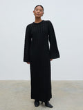 Elle Is 5'3" & Wears Size UK XS|Lorelai Cable Knit Midaxi Dress - Black