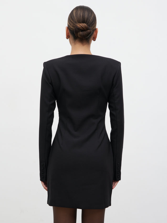 Lana is 5.9.5" & Wears Size UK 8|Lou Embellished Trim Mini Dress - Black