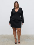 Rafaela Is 5'9" & Wears Size UK 18|Lou Embellished Trim Mini Dress Curve - Black