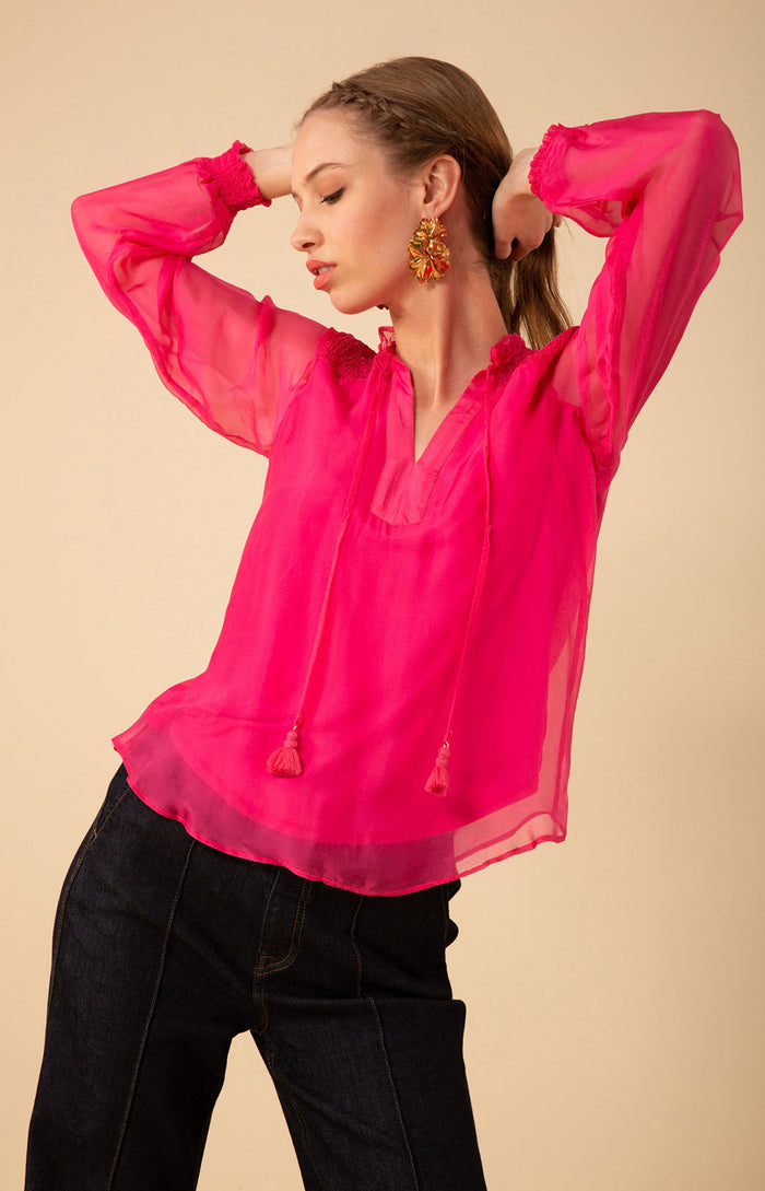 Lucia Solid Chiffon Top, color_fuchsia
