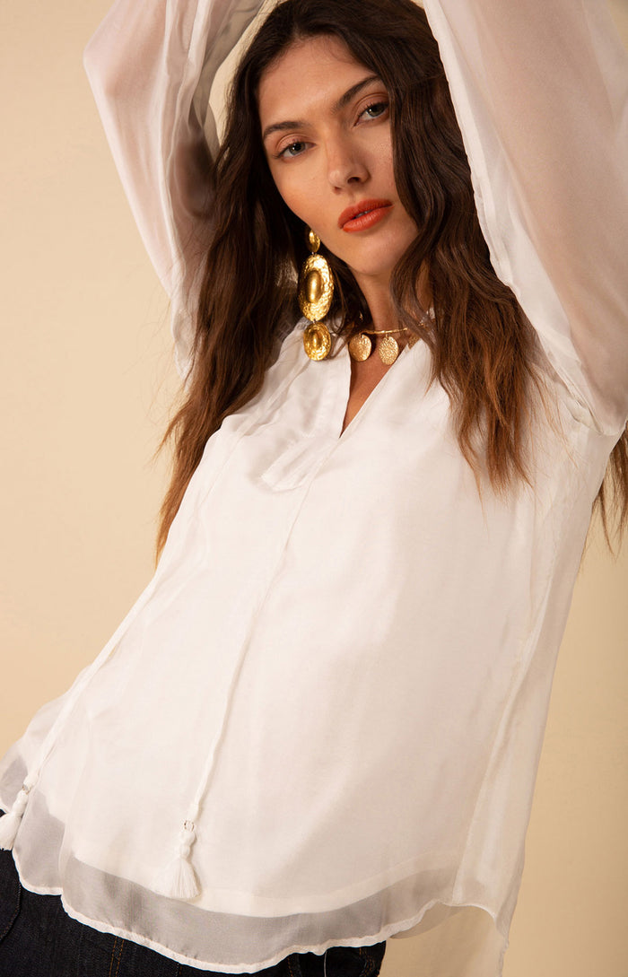Lucia Solid Chiffon Top, color_white
