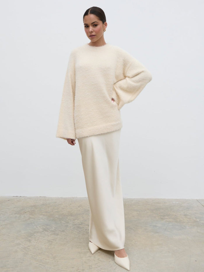 Elissa Is 5'8.5" & Wears Size UK S|Lula Fluffy Knit Jumper - Cream