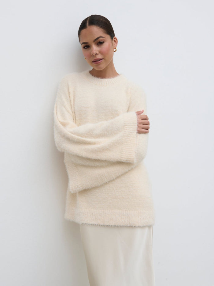 Elissa Is 5'8.5" & Wears Size UK S|Lula Fluffy Knit Jumper - Cream