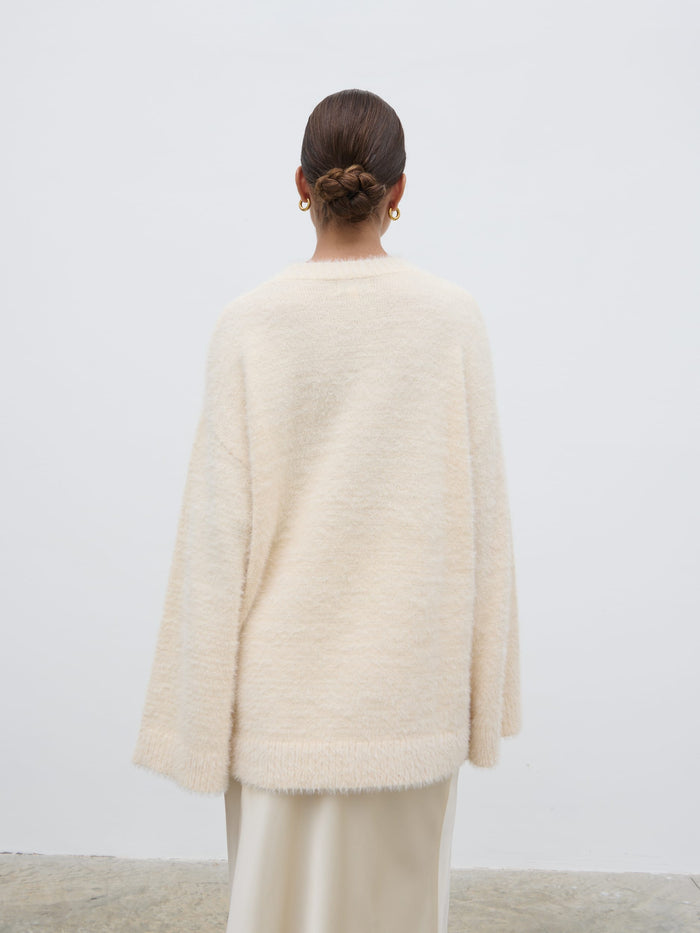 Elissa Is 5'8.5" & Wears Size UK S|Lula Fluffy Knit Jumper - Cream