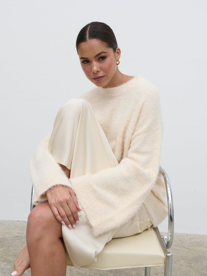 Elissa Is 5'8.5" & Wears Size UK S|Lula Fluffy Knit Jumper - Cream