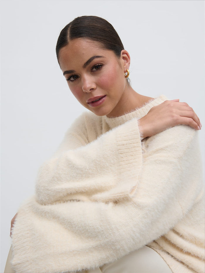 Elissa Is 5'8.5" & Wears Size UK S|Lula Fluffy Knit Jumper - Cream