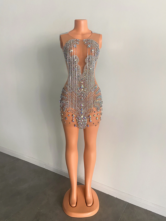 Luxury Short Prom Dresses Luxury Beaded Crystals Silver African Women Cocktail Gowns For Party