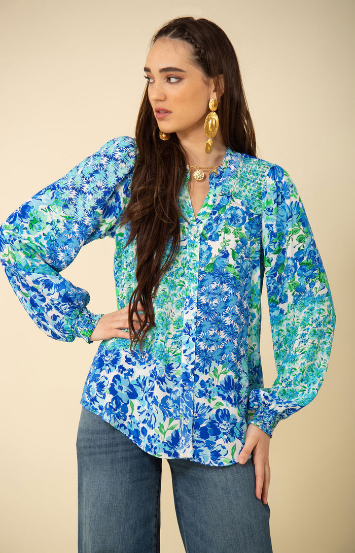 Lydia Button Down Top, color_blue