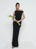 Marina Is 5'7.5" & Wears Size UK 8|Mackenzie One Shoulder Jersey Bridesmaid Dress - Black