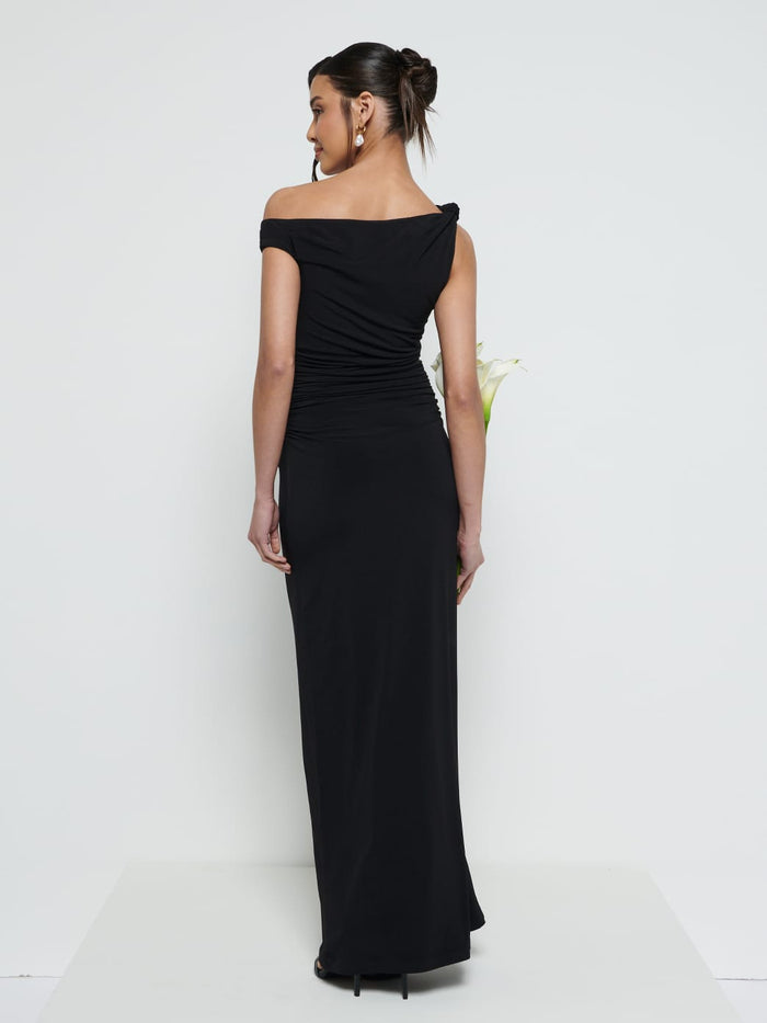Marina Is 5'7.5" & Wears Size UK 8|Mackenzie One Shoulder Jersey Bridesmaid Dress - Black