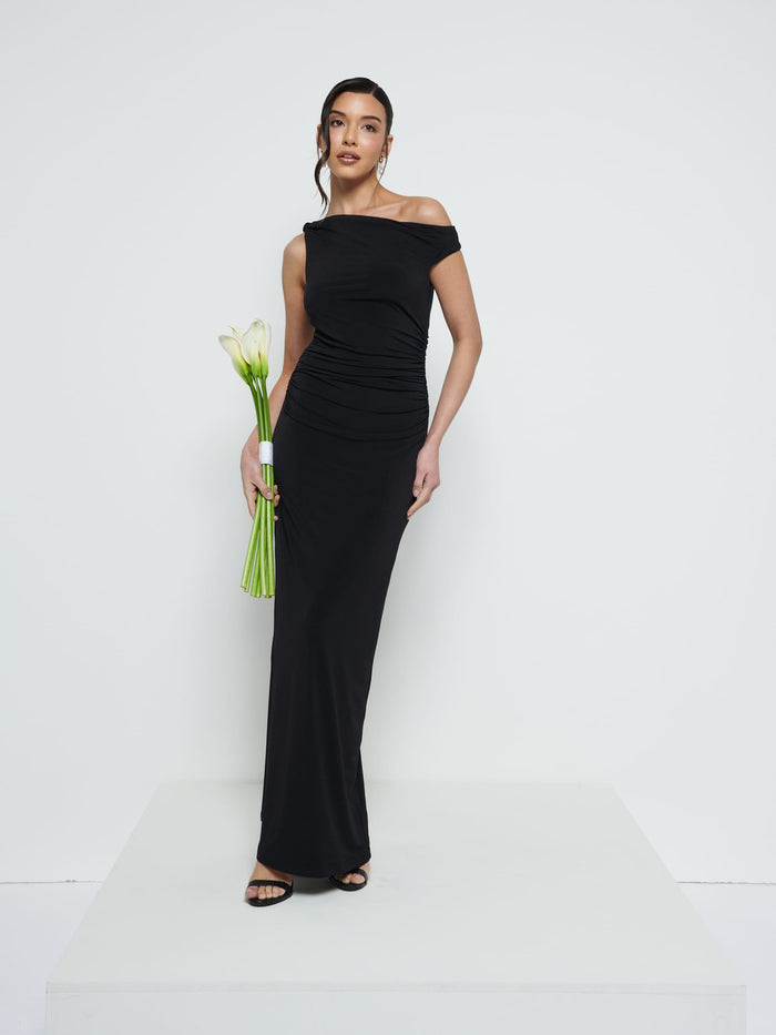 Marina Is 5'7.5" & Wears Size UK 8|Mackenzie One Shoulder Jersey Bridesmaid Dress - Black