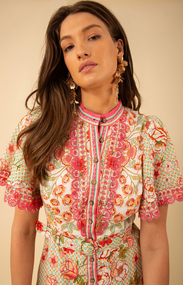 Maggie Belted Linen Dress, color_ivory