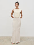 Elissa Is 5'8.5" & Wears Size UK 8|Maisy Linen Maxi Skirt - Natural