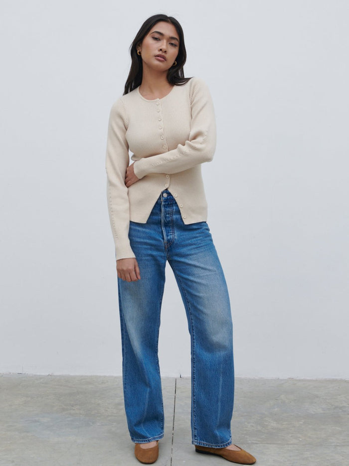 Candy Is 5'6" & Wears Size UK S|Maple Fitted Knit Cardigan - Light Beige