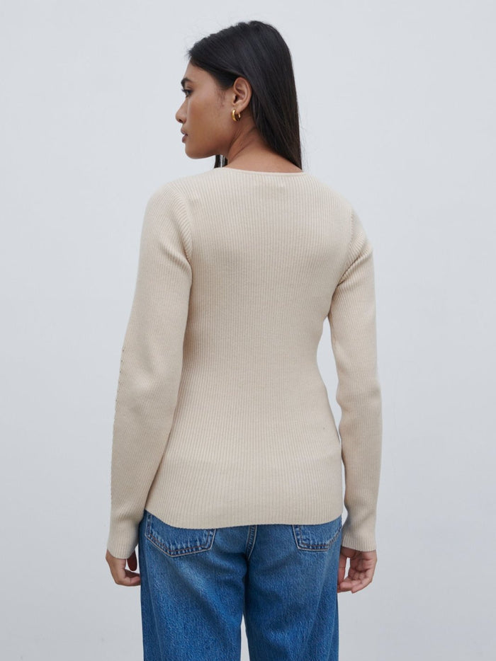 Candy Is 5'6" & Wears Size UK S|Maple Fitted Knit Cardigan - Light Beige