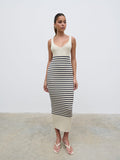 Elissa Is 5'8.5" & Wears Size UK 8|Maria Stripe Knit Midaxi Dress - Cream and Navy