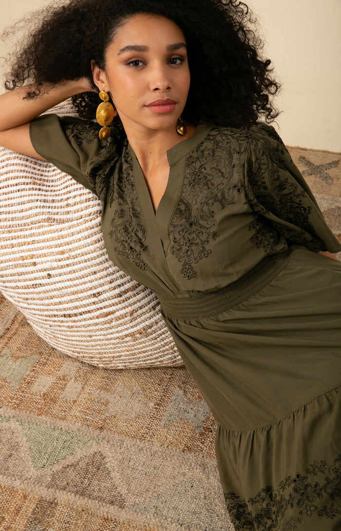 Mariah Embroidered Maxi Dress, color_olive