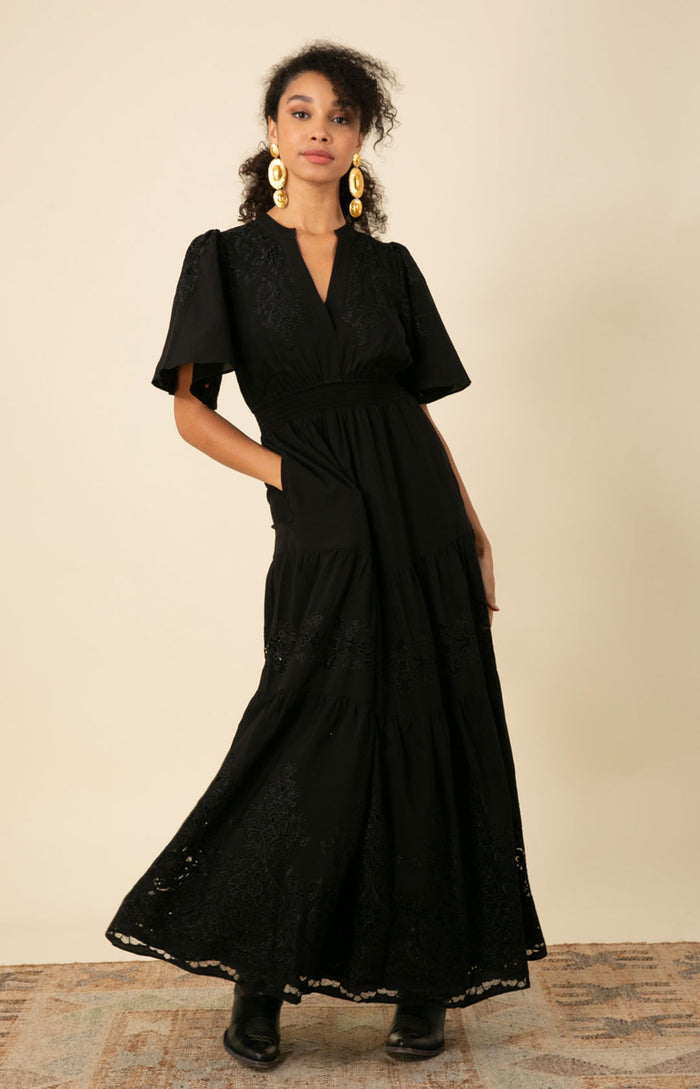 Mariah Embroidered Maxi Dress, color_black